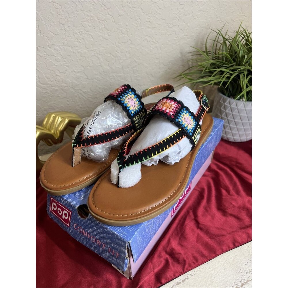 Pop Crochet Granny Square Colorful Spring Summer Sandals - Picture 2 of 6